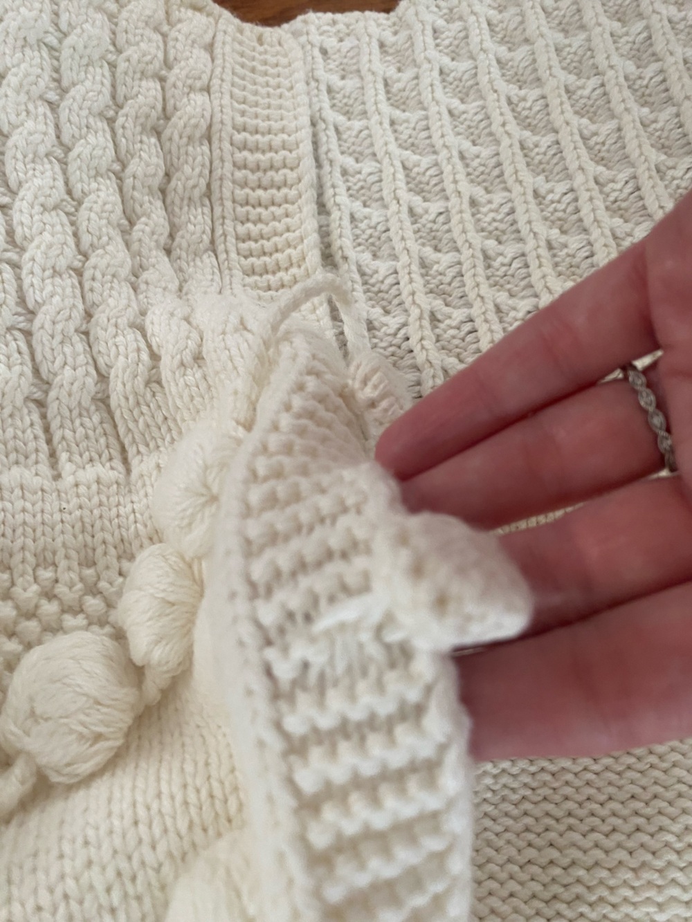 Vita Grace Ivory Bobble Knit Cardigan Balloon Sleeve Tie Waist Cotton M - Picture 11 of 16